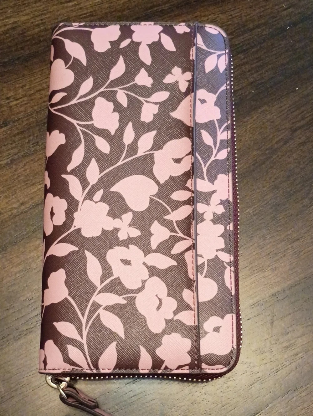 Kate spade pink floral vines wallet zip around